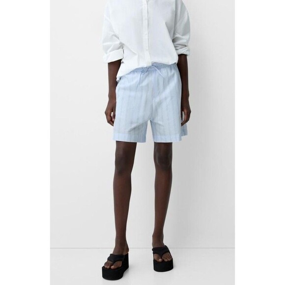 Bershka Unisex Flat Front Drawstring Pockets Blue Activewear Shorts Size L - Picture 2 of 7